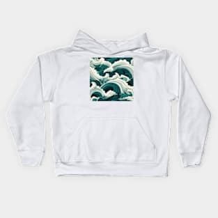 Ephemeral Crests: Hokusai Waves Reimagined Kids Hoodie